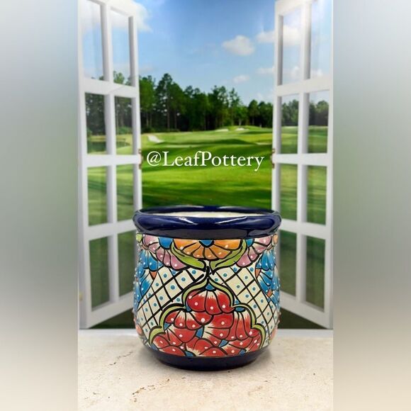 Vibrant Talavera Planter with Drainage Hole | Hand-Painted Mexican Ceramic Pot - Picture 6 of 13